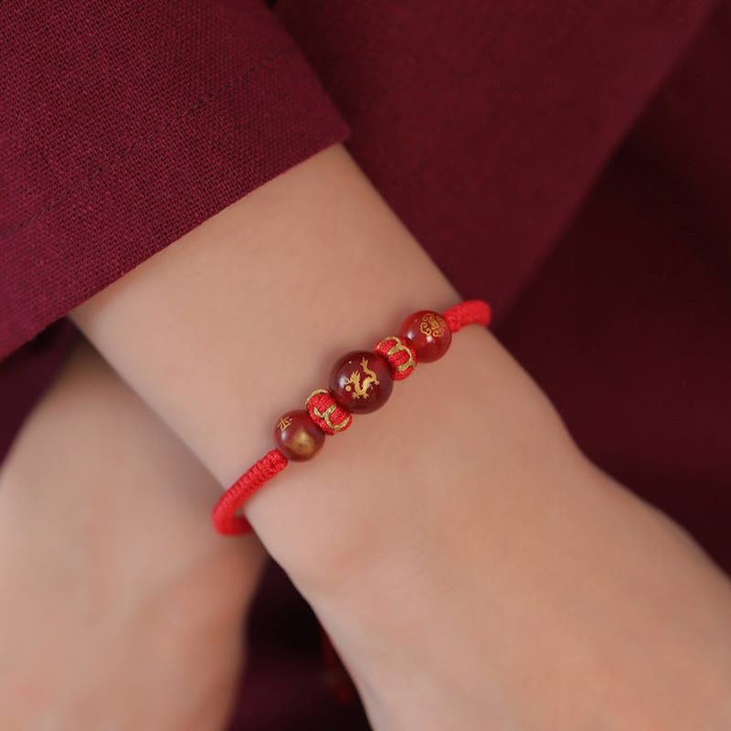 Wear FengShui Handmade Red Agate Chinese Zodiac Red String Braided Protection Bracelet