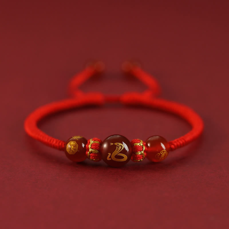 Wear FengShui Handmade Red Agate Chinese Zodiac Red String Braided Protection Bracelet