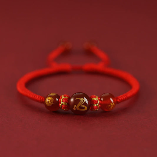 Wear FengShui Handmade Red Agate Chinese Zodiac Red String Braided Protection Bracelet