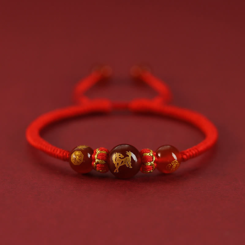 Wear FengShui Handmade Red Agate Chinese Zodiac Red String Braided Protection Bracelet