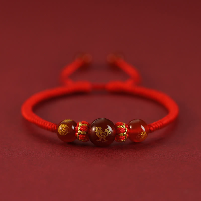 Wear FengShui Handmade Red Agate Chinese Zodiac Red String Braided Protection Bracelet