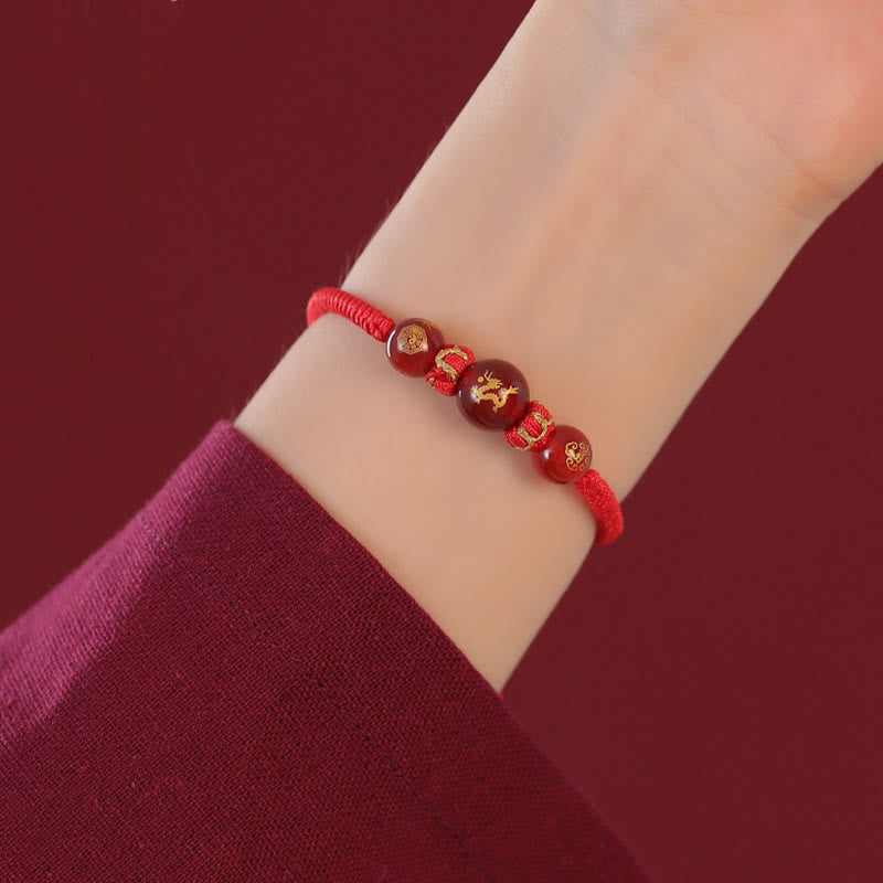 Wear FengShui Handmade Red Agate Chinese Zodiac Red String Braided Protection Bracelet