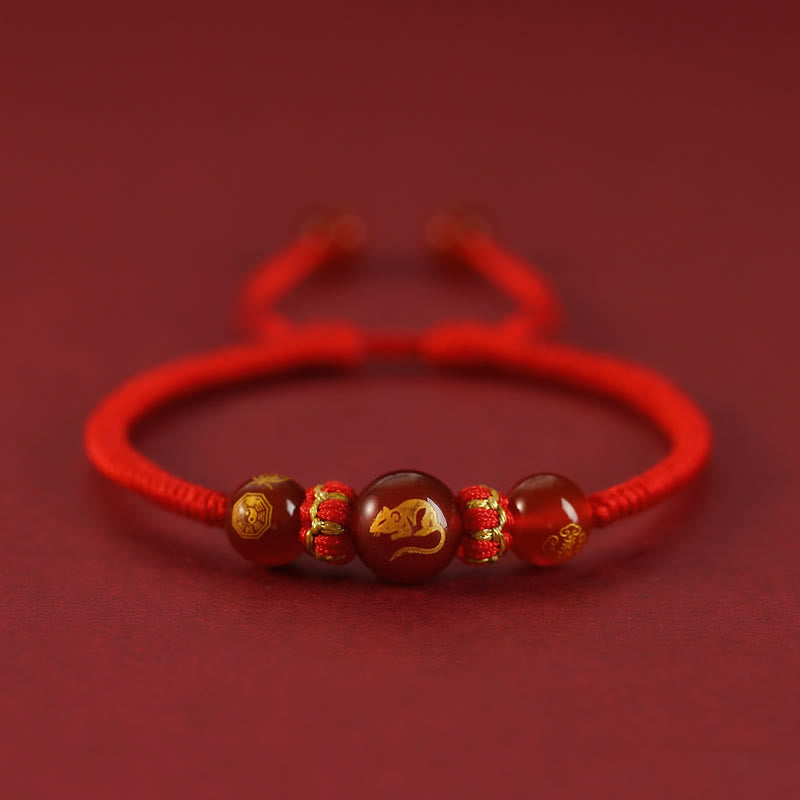 Wear FengShui Handmade Red Agate Chinese Zodiac Red String Braided Protection Bracelet