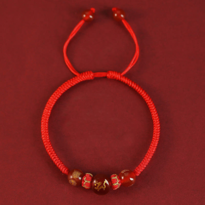 Wear FengShui Handmade Red Agate Chinese Zodiac Red String Braided Protection Bracelet