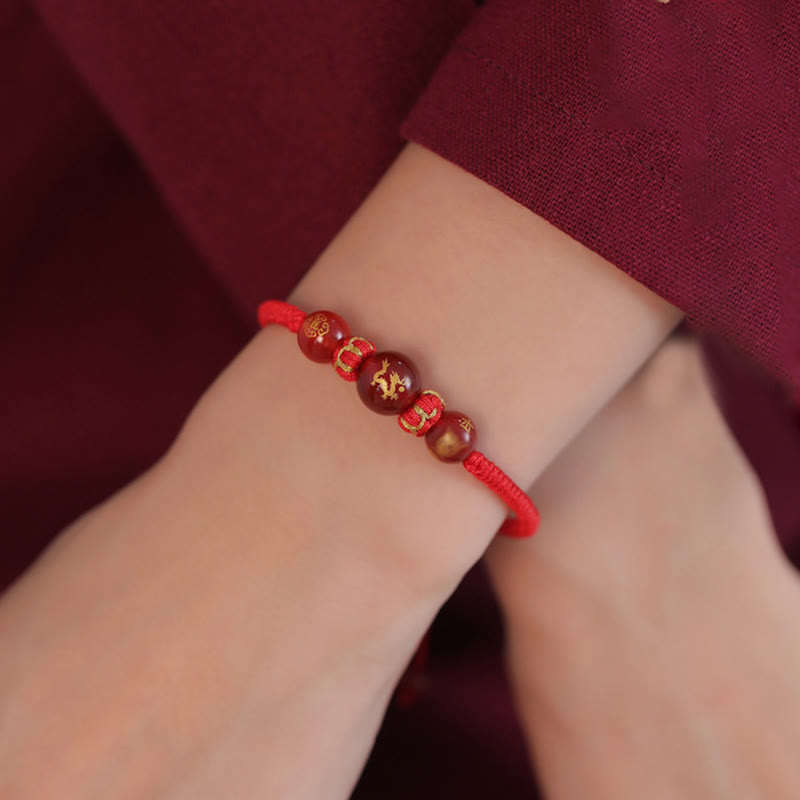Wear FengShui Handmade Red Agate Chinese Zodiac Red String Braided Protection Bracelet