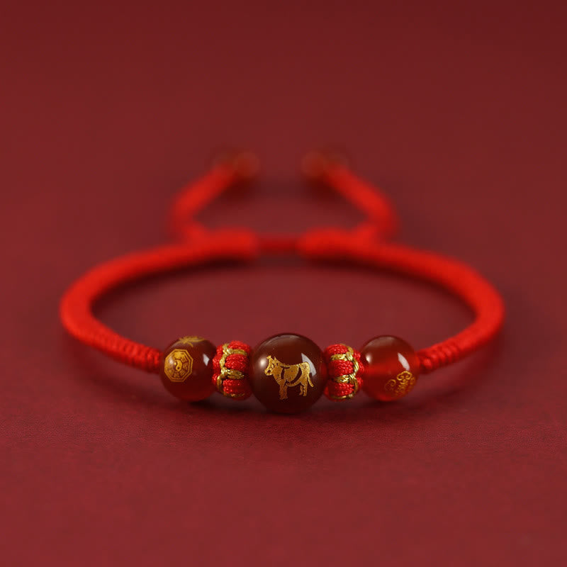 Wear FengShui Handmade Red Agate Chinese Zodiac Red String Braided Protection Bracelet