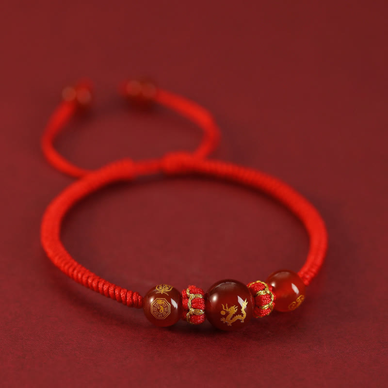 Wear FengShui Handmade Red Agate Chinese Zodiac Red String Braided Protection Bracelet