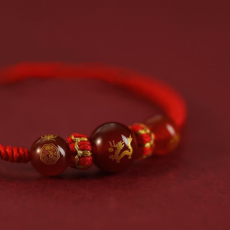 Wear FengShui Handmade Red Agate Chinese Zodiac Red String Braided Protection Bracelet