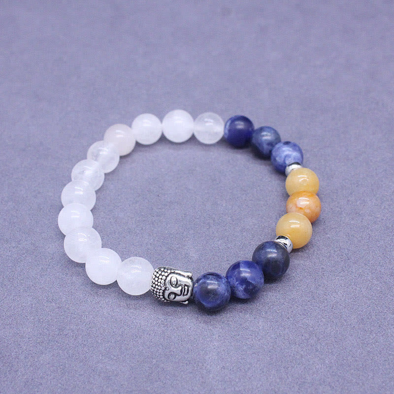 Wear FengShui Natural Black Onyx White Stone Green Aventurine Tiger Eye Agate Mixed Color Buddha Head Protection Bracelet