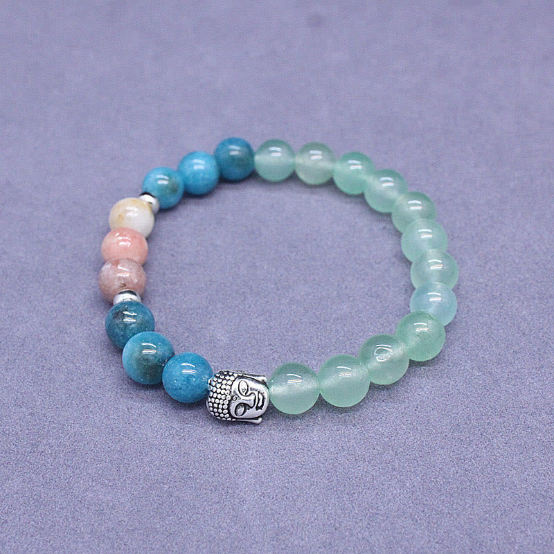 Wear FengShui Natural Black Onyx White Stone Green Aventurine Tiger Eye Agate Mixed Color Buddha Head Protection Bracelet
