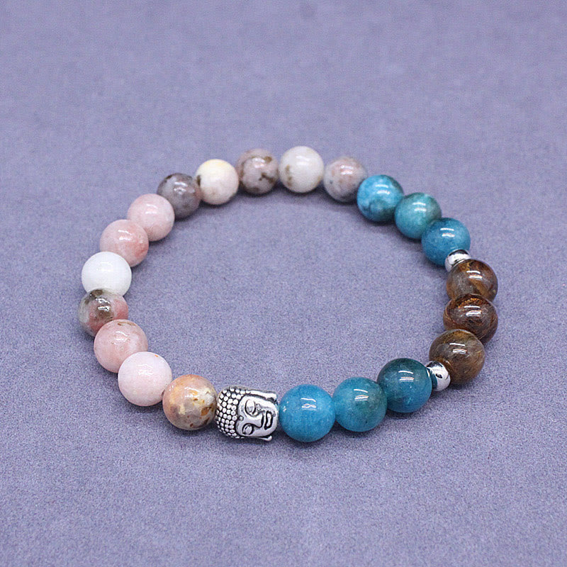 Wear FengShui Natural Black Onyx White Stone Green Aventurine Tiger Eye Agate Mixed Color Buddha Head Protection Bracelet