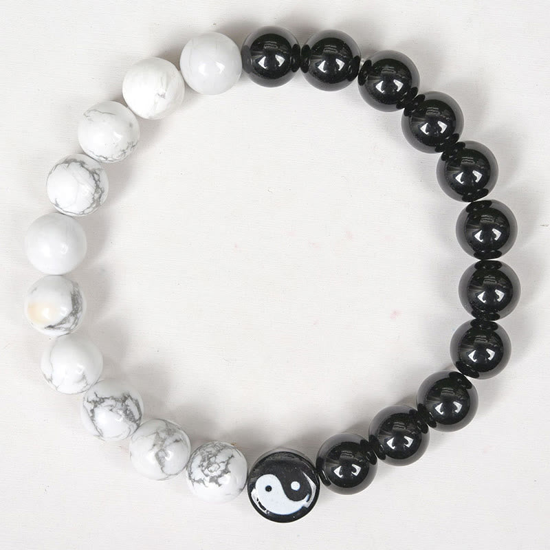 Wear FengShui Natural Obsidian White Turquoise Yinyang Tai Chi Strength Bracelet