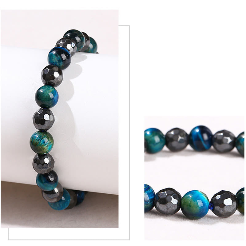 Wear FengShui 2Pcs Hematite Tiger Eye Blue Tiger Eye Powerful Bracelet Set
