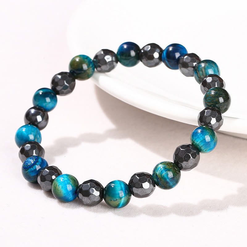 Wear FengShui 2Pcs Hematite Tiger Eye Blue Tiger Eye Powerful Bracelet Set
