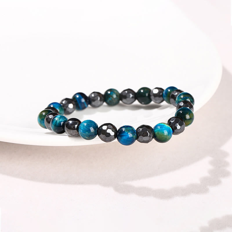 Wear FengShui 2Pcs Hematite Tiger Eye Blue Tiger Eye Powerful Bracelet Set