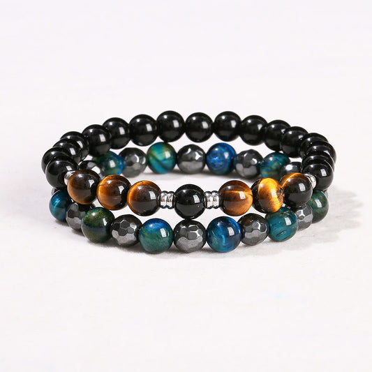 Wear FengShui 2Pcs Hematite Tiger Eye Blue Tiger Eye Powerful Bracelet Set