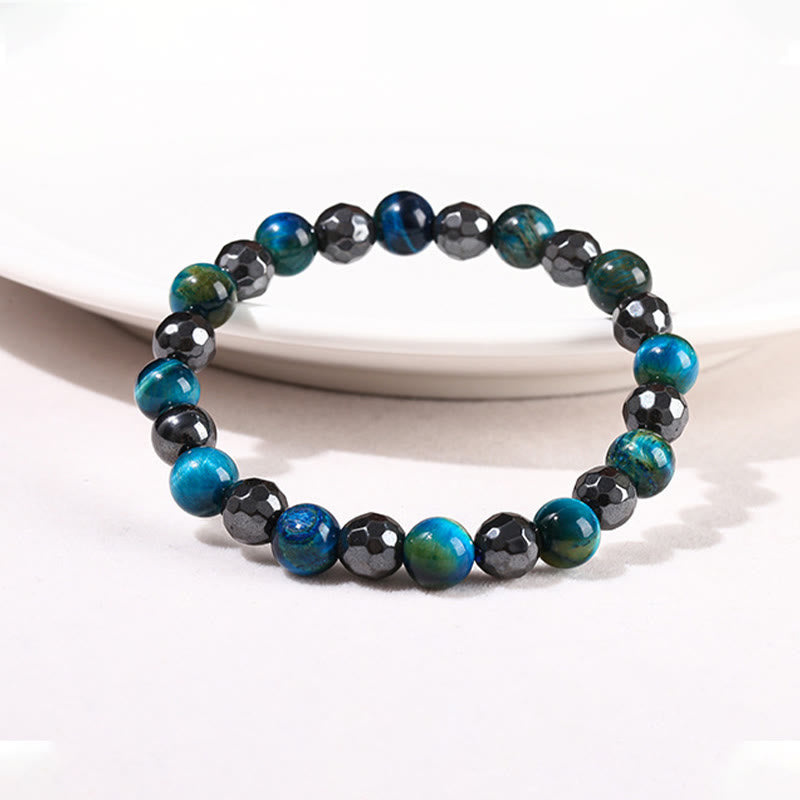 Wear FengShui 2Pcs Hematite Tiger Eye Blue Tiger Eye Powerful Bracelet Set