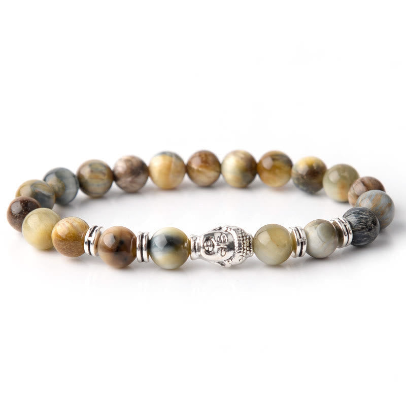 Wear FengShui Blue Green Red Tiger Eye Buddha Head Balance Bracelet
