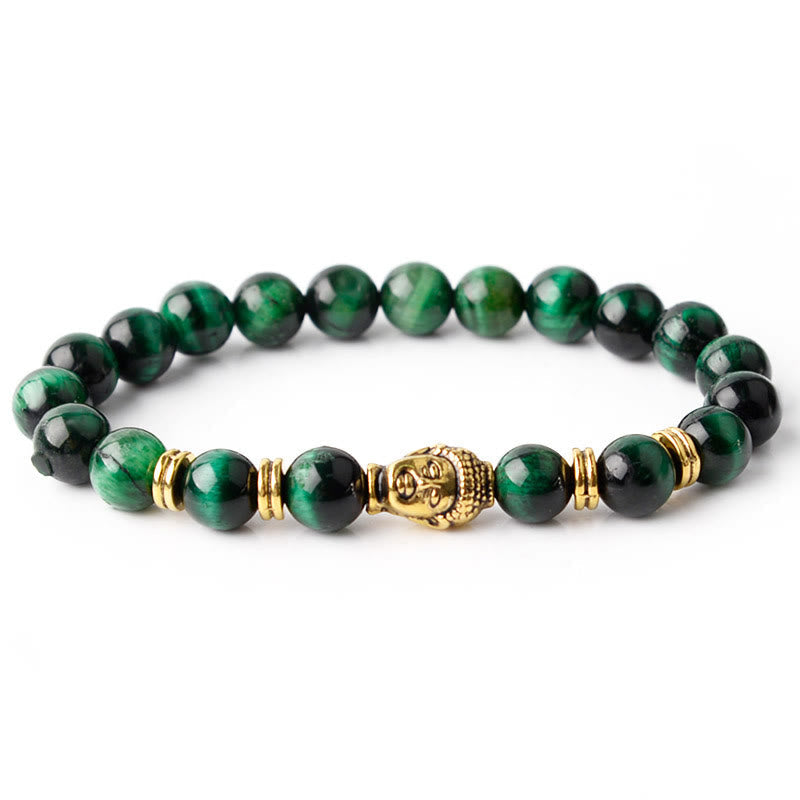 Wear FengShui Blue Green Red Tiger Eye Buddha Head Balance Bracelet