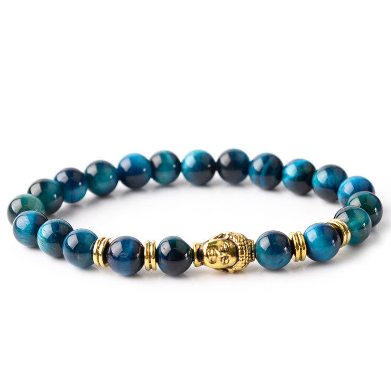 Wear FengShui Blue Green Red Tiger Eye Buddha Head Balance Bracelet