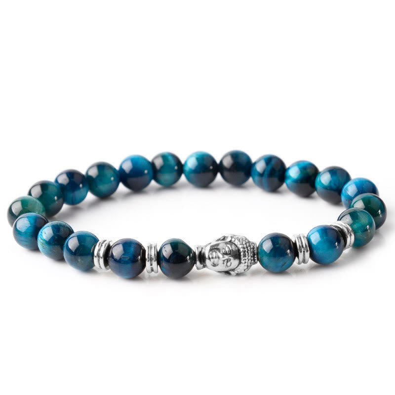 Wear FengShui Blue Green Red Tiger Eye Buddha Head Balance Bracelet