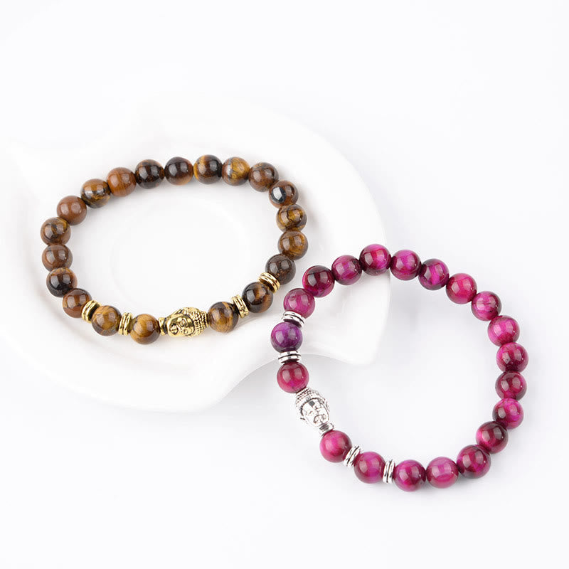 Wear FengShui Blue Green Red Tiger Eye Buddha Head Balance Bracelet