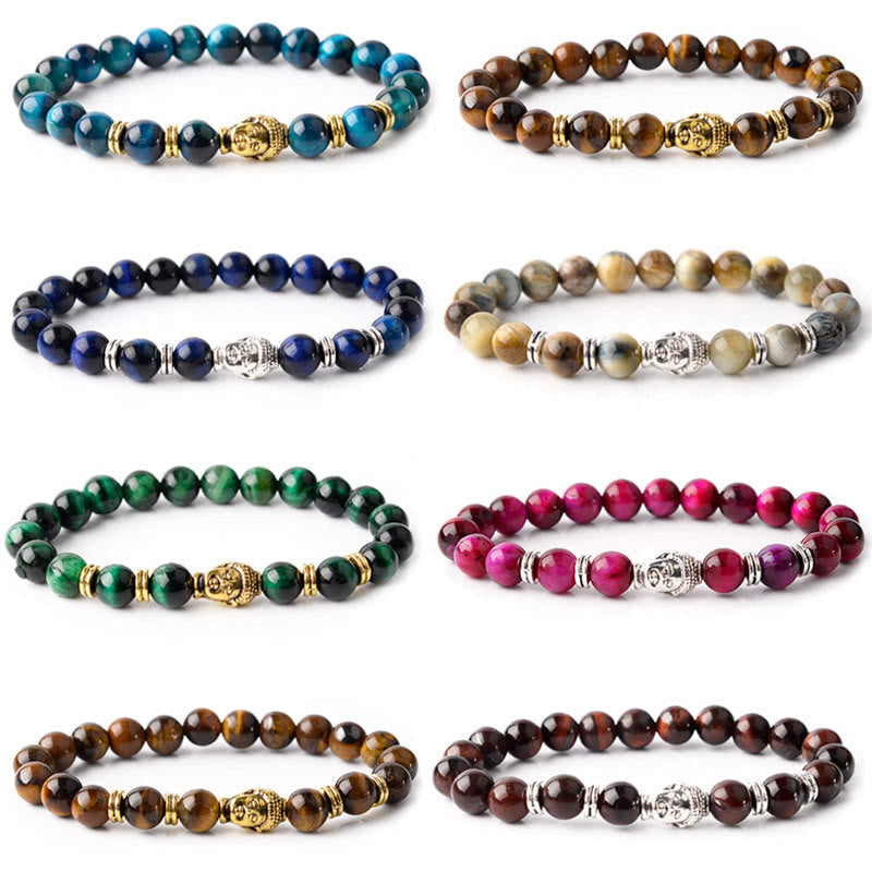 Wear FengShui Blue Green Red Tiger Eye Buddha Head Balance Bracelet