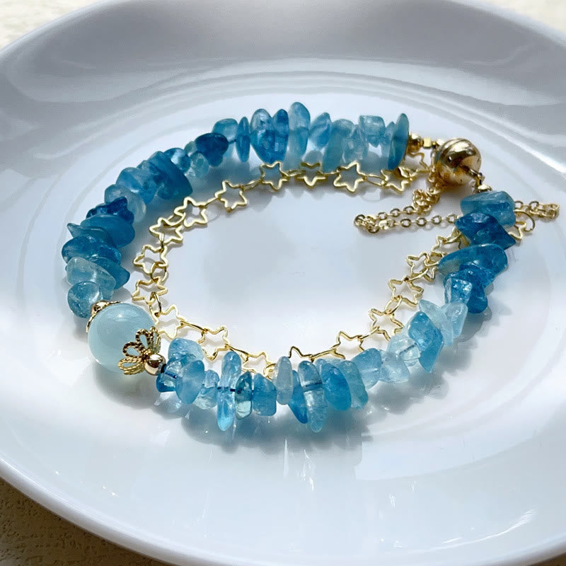 Wear FengShui Aquamarine Gravel Design Star Healing Magnetic Buckle Bracelet