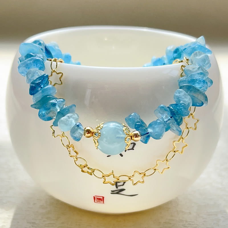 Wear FengShui Aquamarine Gravel Design Star Healing Magnetic Buckle Bracelet