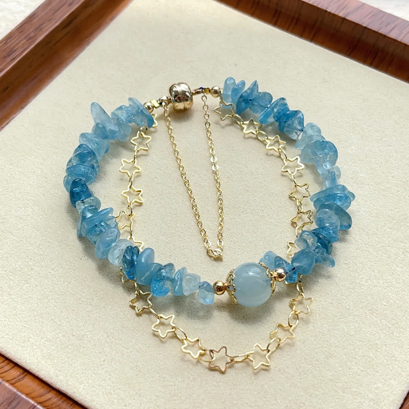 Wear FengShui Aquamarine Gravel Design Star Healing Magnetic Buckle Bracelet