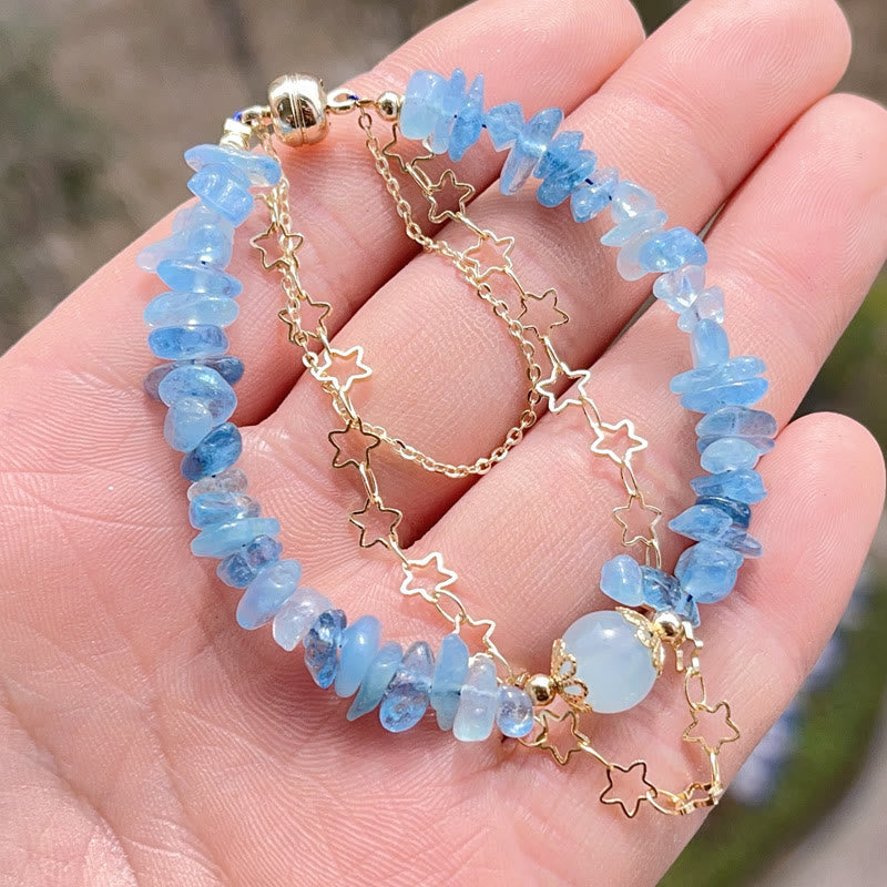 Wear FengShui Aquamarine Gravel Design Star Healing Magnetic Buckle Bracelet