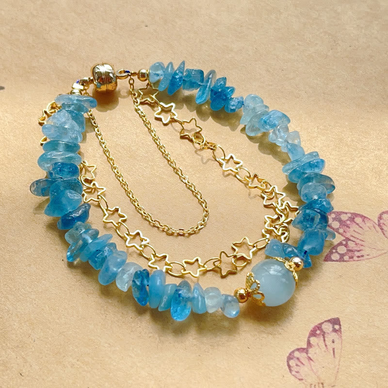 Wear FengShui Aquamarine Gravel Design Star Healing Magnetic Buckle Bracelet
