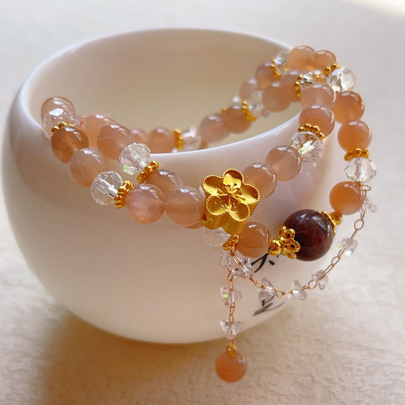 Wear FengShui Sun Stone Crystal Peach Blossom Wealth Double Wrap Bracelet