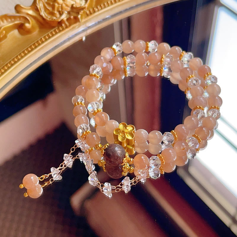 Wear FengShui Sun Stone Crystal Peach Blossom Wealth Double Wrap Bracelet