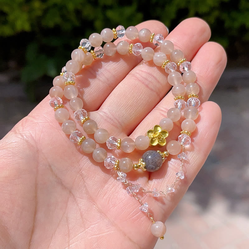 Wear FengShui Sun Stone Crystal Peach Blossom Wealth Double Wrap Bracelet