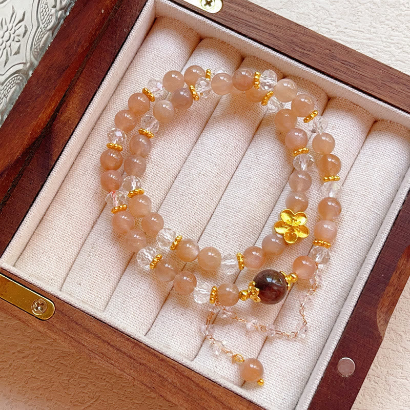 Wear FengShui Sun Stone Crystal Peach Blossom Wealth Double Wrap Bracelet