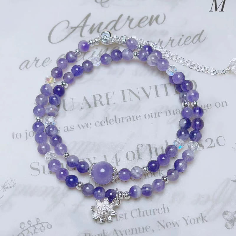Wear FengShui Amethyst Crystal Sunflower Spiritual Awareness Double Wrap Bracelet