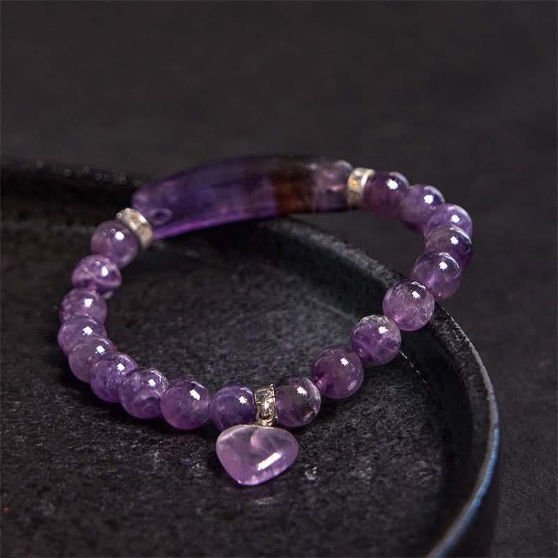 Wear FengShui Natural Quartz Love Heart Healing Beads Bracelet