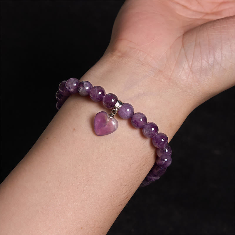 Wear FengShui Natural Quartz Love Heart Healing Beads Bracelet