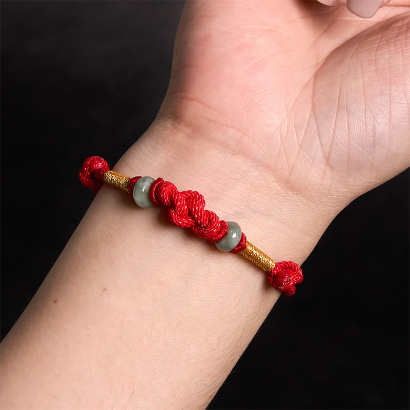 Wear FengShui Red String Jade Luck Fortune Knot Braided Couple Bracelet