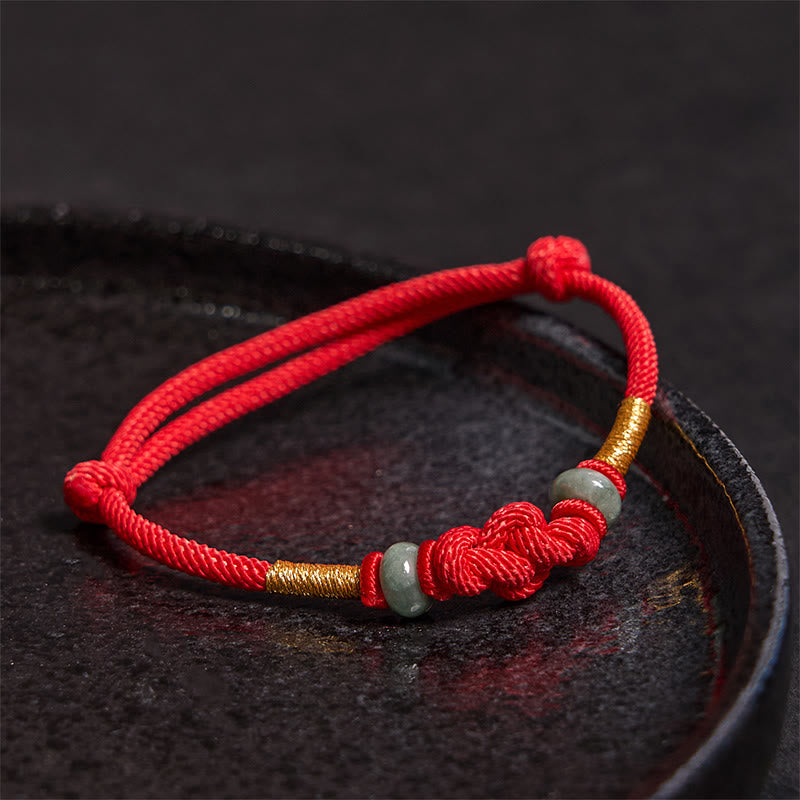 Wear FengShui Red String Jade Luck Fortune Knot Braided Couple Bracelet
