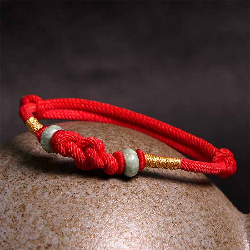 Wear FengShui Red String Jade Luck Fortune Knot Braided Couple Bracelet