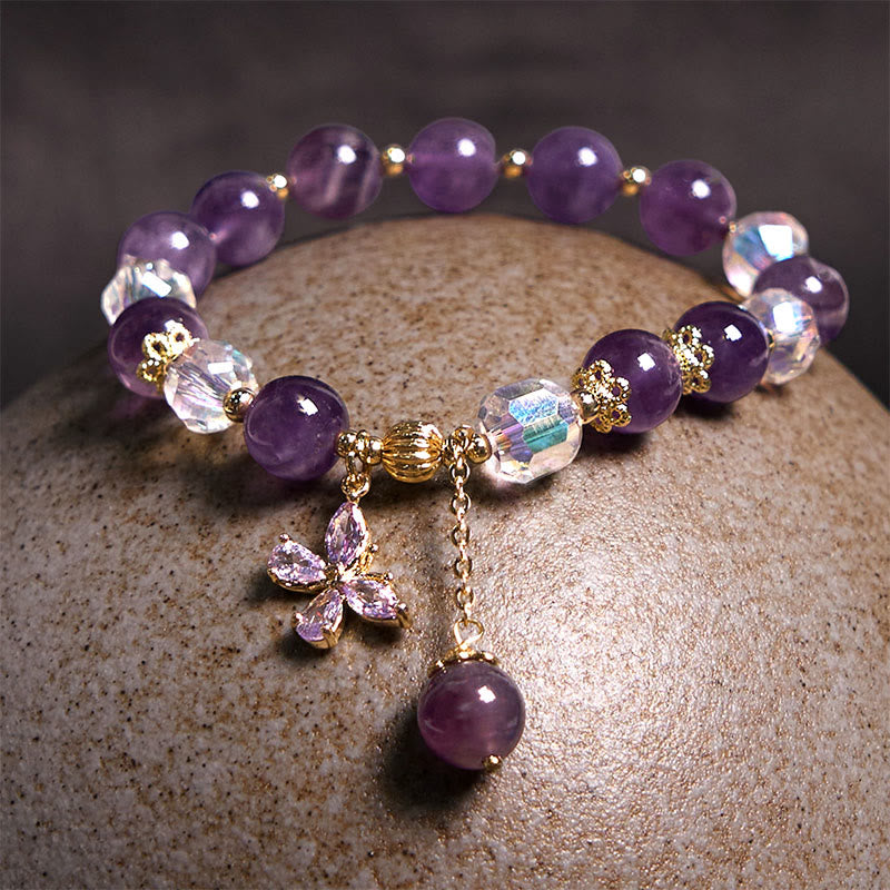 Wear FengShui Natural Amethyst Crystal Spiritual Butterfly Charm Bracelet