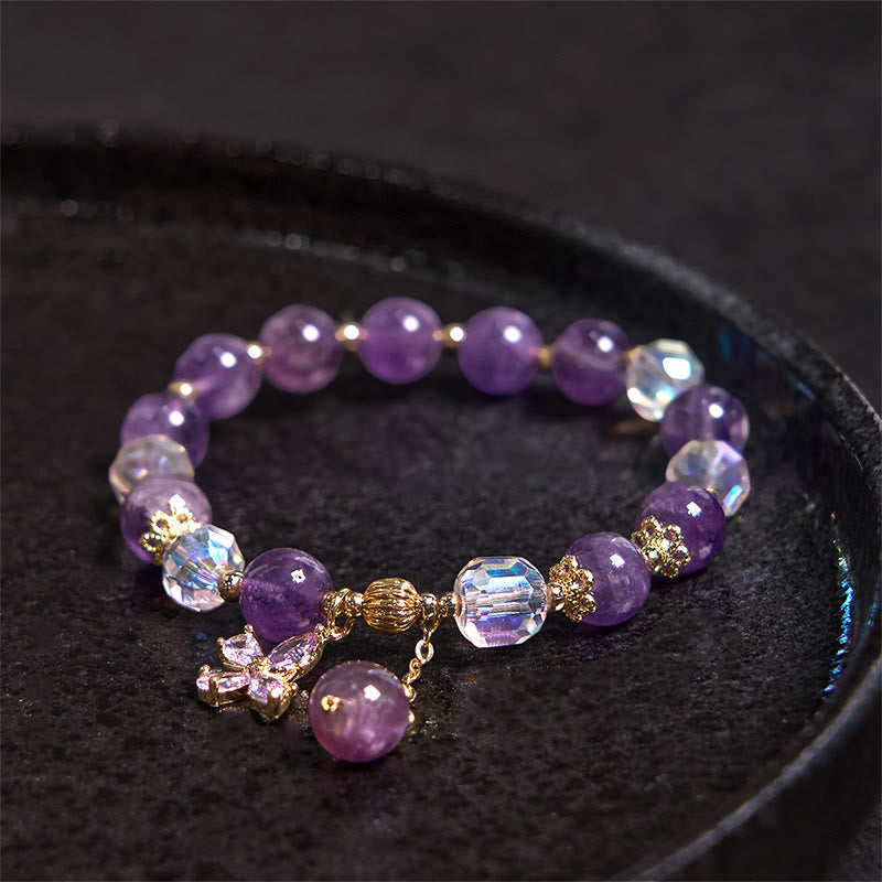 Wear FengShui Natural Amethyst Crystal Spiritual Butterfly Charm Bracelet
