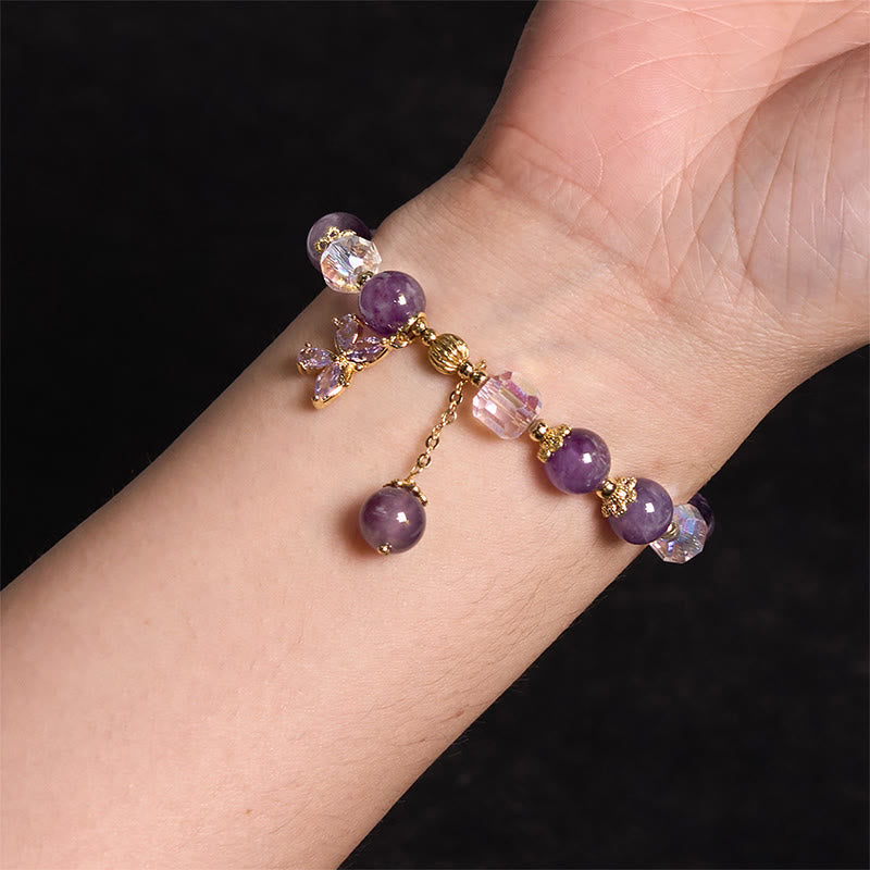 Wear FengShui Natural Amethyst Crystal Spiritual Butterfly Charm Bracelet