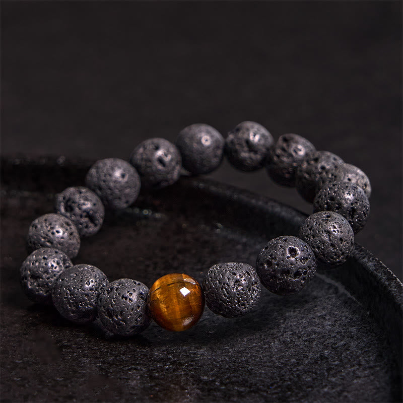 Wear FengShui Lava Rock Tiger Eye Stone Peace Healing Bracelet