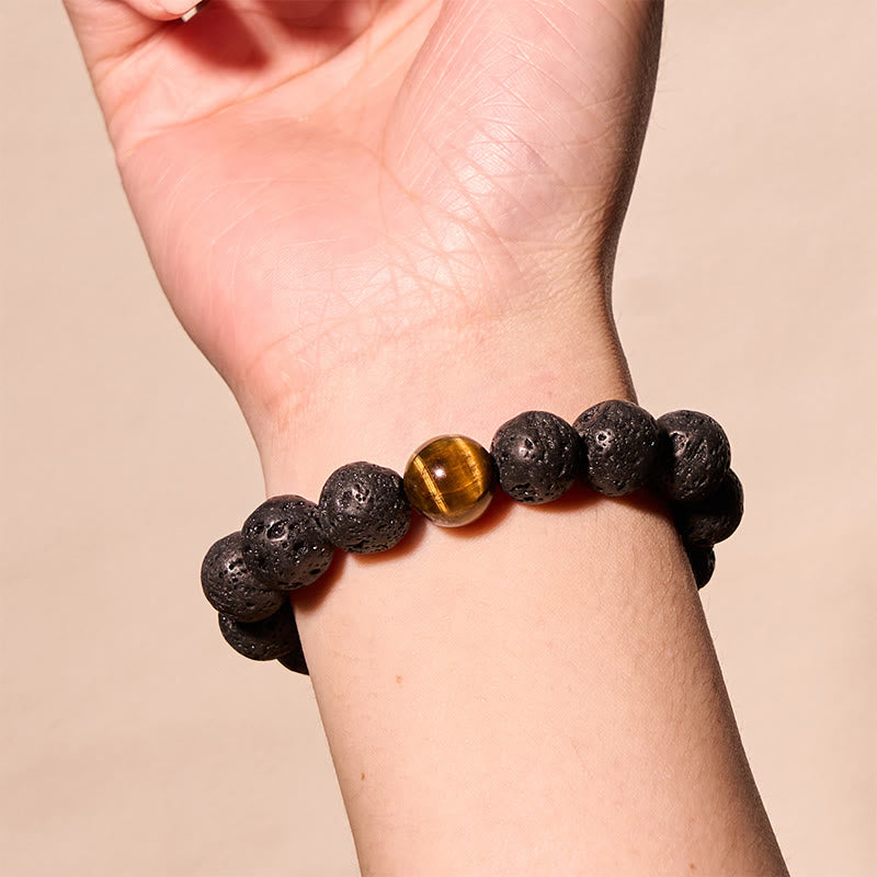 Wear FengShui Lava Rock Tiger Eye Stone Peace Healing Bracelet