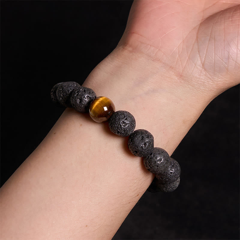 Wear FengShui Lava Rock Tiger Eye Stone Peace Healing Bracelet