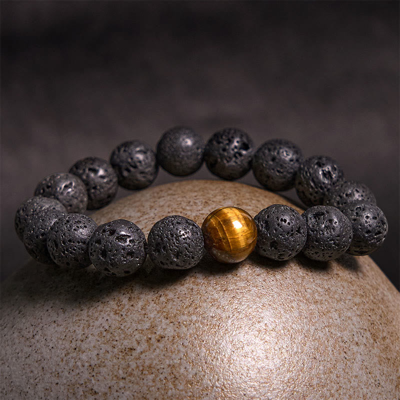 Wear FengShui Lava Rock Tiger Eye Stone Peace Healing Bracelet