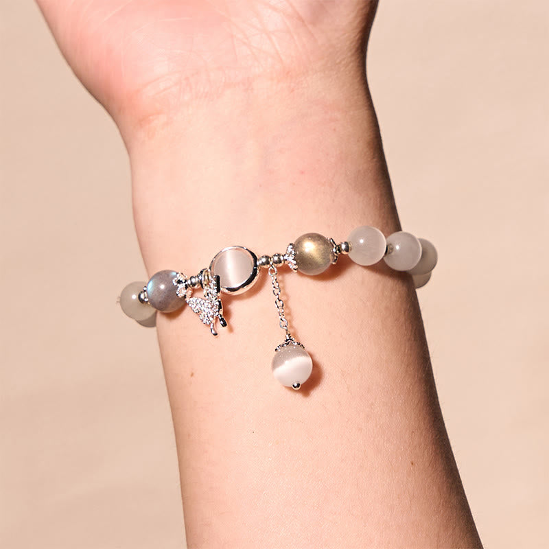 Wear FengShui Cat's Eye Moonstone Butterfly Star Charm Support Bracelet